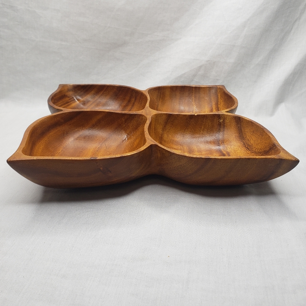 Vintage Brown Wooden Quad Tray Philcraft MCM Monkey Pod Wood Nut Bowl